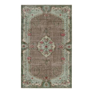 Vintage Zeki Müren Rug in Brown With Green Floral Medallion, From Rug & Kilim For Sale