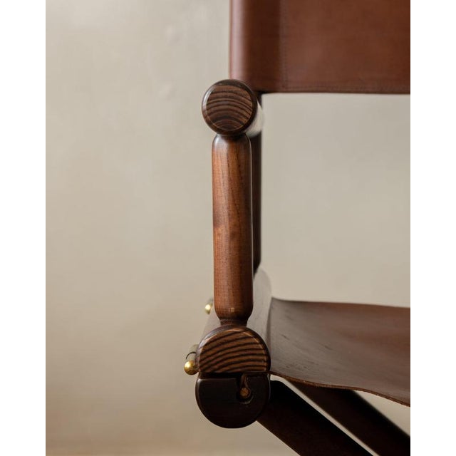 Italian Modern Directors Chair in Wood & Leather, 1980s For Sale - Image 9 of 18