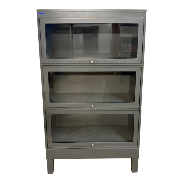 Vintage Industrial Steel Three-Stack Barrister Bookcase, u.s. Government Provenance For Sale