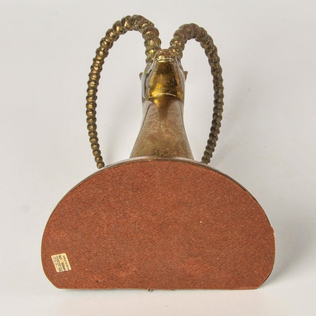 Mid 20th Century Huge Brass Gazelle Bust on Wood Single Bookend Made in Spain For Sale - Image 13 of 15