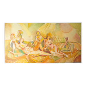 “Tent Meeting” Signed Oil on Canvas Painting by Robert C. Brisley