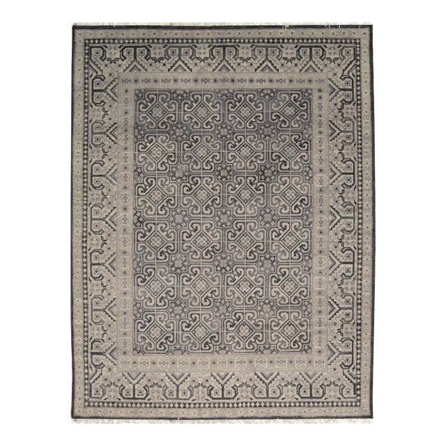 8x10 Rhea Elena Purple Traditional Geometric Hand Knotted Wool Carpet Rug For Sale