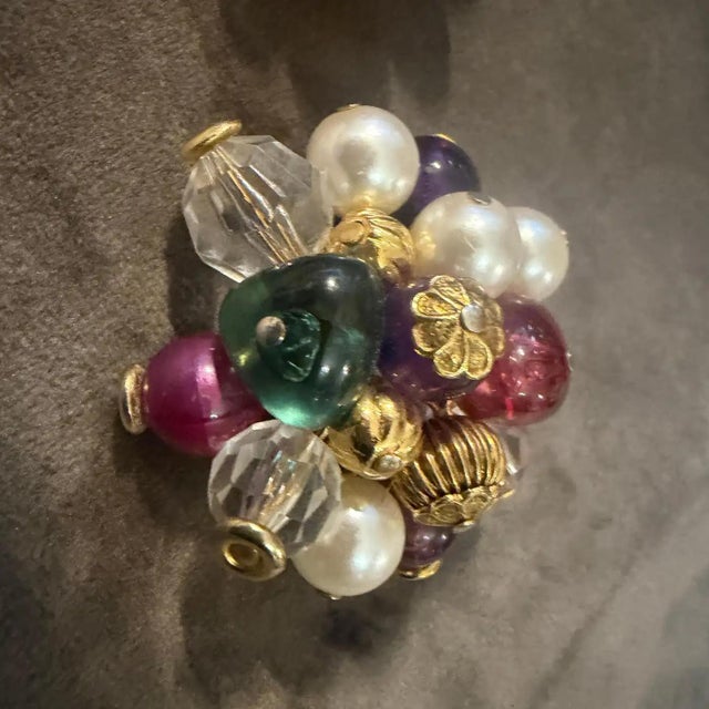 1980s Costume Jewelry Glass, Beads and Faux Pearls Italian Clip-on Earrings For Sale - Image 4 of 11