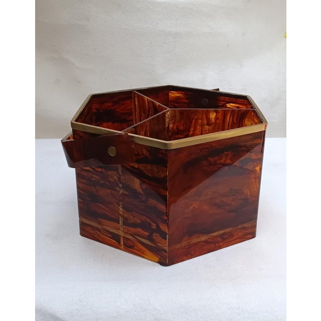 Large Hexagonal Acrylic Glass Container with Turtle Effect, Italy, 1970s For Sale - Image 4 of 18