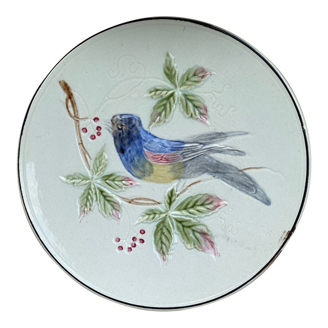 German Majolica Bird Plate, Circa 1900 For Sale