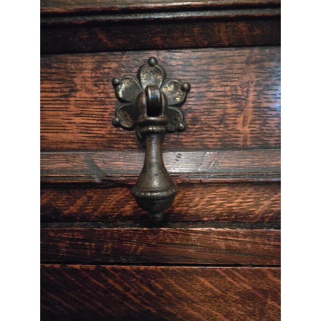 Victorian English Gothic Revival Hand-Carved Walnut Sideboard, Original Brass Hardware, 19th Century For Sale - Image 3 of 18