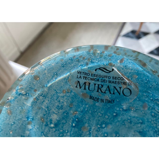 Vintage 1970s–1980s Italian Murano-Style Art Glass Vase, 21.25" Tall Blue With Gold & Silver Flecks For Sale - Image 4 of 18