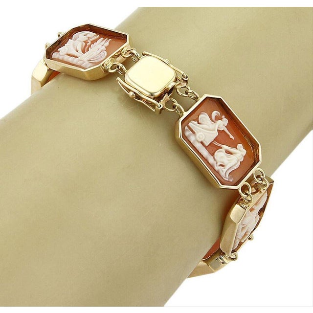 Contemporary Shell Cameo 14k Rose Gold Carved Octagon Link Bracelet For Sale - Image 3 of 7