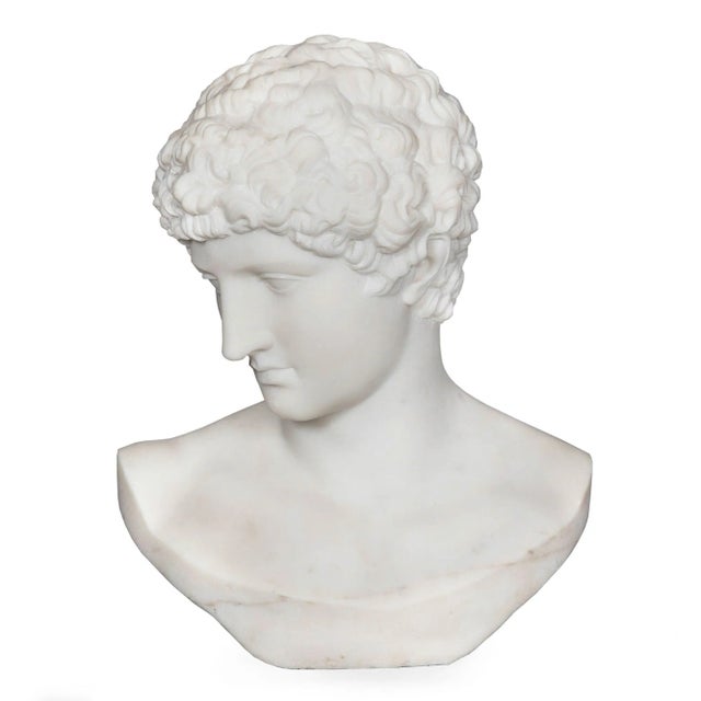 FILLI PUGI Italian, fl. 19th century Bust of the Capitoline Antinous after Antiquity Carved Carrara Marble | signed verso...