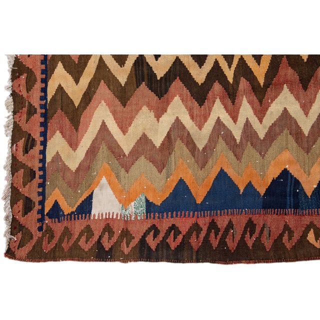 1960s Vintage Turkish Kilim Multicolor Handmade Geometric Wool Rug For Sale - Image 4 of 10