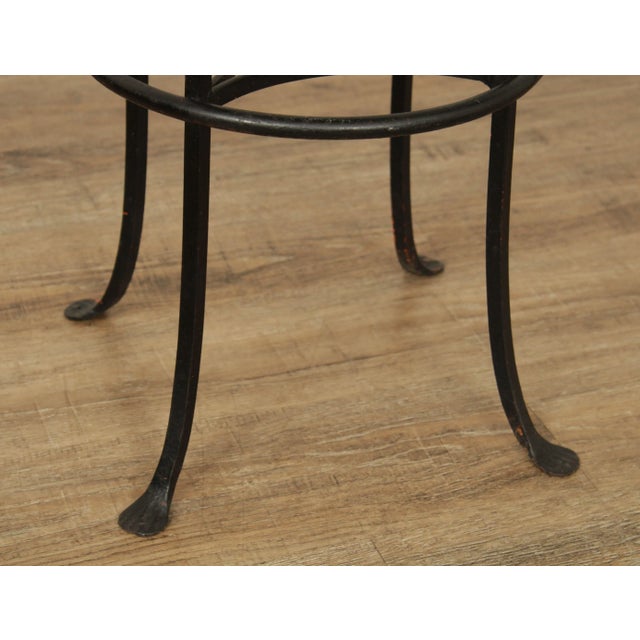 Custom Vintage Wrought Iron and Vinyl Patio Bar Stools - A Pair For Sale - Image 12 of 13