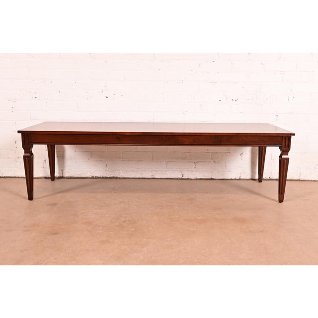 French Baker Furniture French Regency Louis XVI Carved Walnut Coffee Table or Cocktail Table, Newly Refinished For Sale - Image 3 of 15