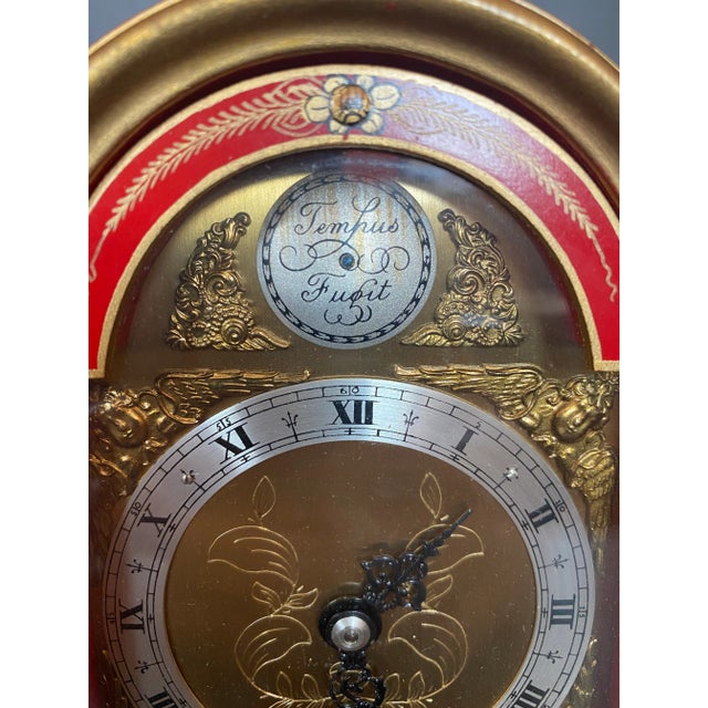 Red Mid 20th Century Elliott London Painted Gilt Chinoiserie Bracket Clock For Sale - Image 8 of 13