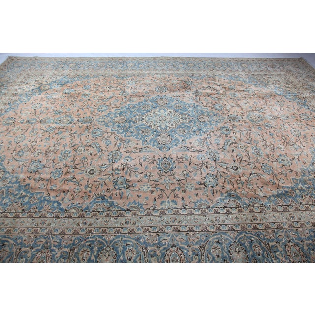 Sky Blue Vintage Persian Tabriz Rug – Pastel Floral Medallion Elegance - 9' 9'' X 12' 4''' For Sale - Image 8 of 14
