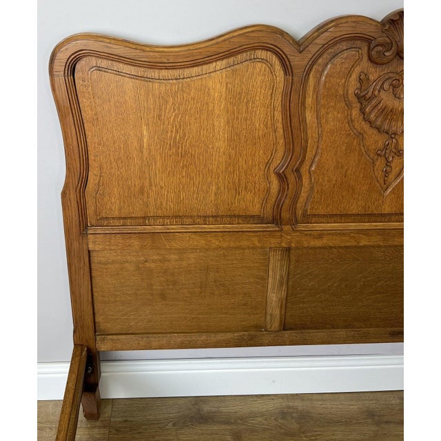 Vintage Louis XVI French Oak Double Bed Frame with Carved Headboard For Sale - Image 6 of 13