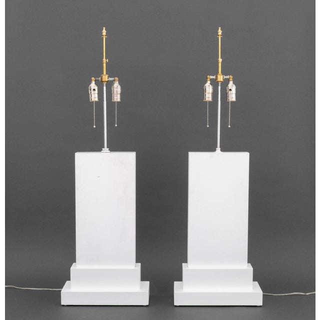 Contemporary Minimalist White Painted Wood Table Lamps, Pair For Sale - Image 3 of 8