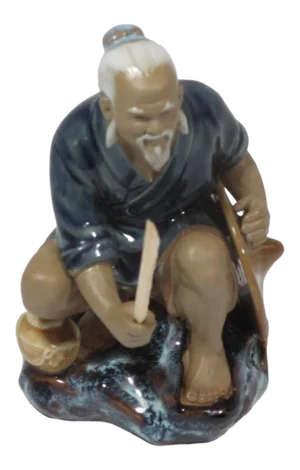 1980s Chinese Glazed Pottery Fisherman Figurine