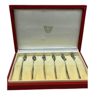 Mid 20th Century Cartier Sterling Cocktail Picks, Pineapples - 6 pcs with box For Sale