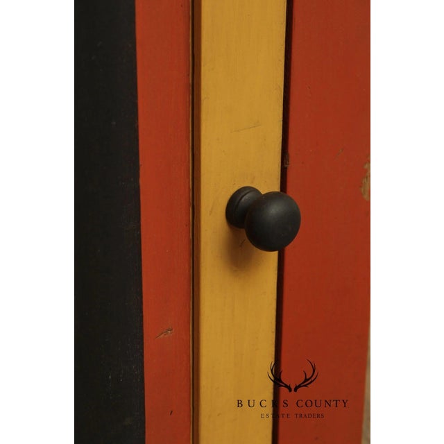 Red Pair Of Handcrafted Folk Art Painted Pine Corner Cabinets For Sale - Image 8 of 18