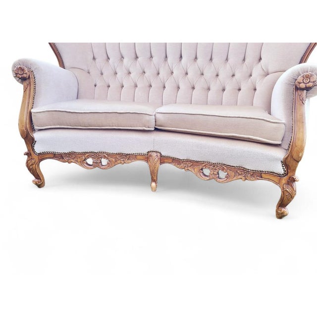 Wood French Louis Philippe Rococo Style Hand-Carved Settee Sofa, Mid-19th Century For Sale - Image 7 of 18