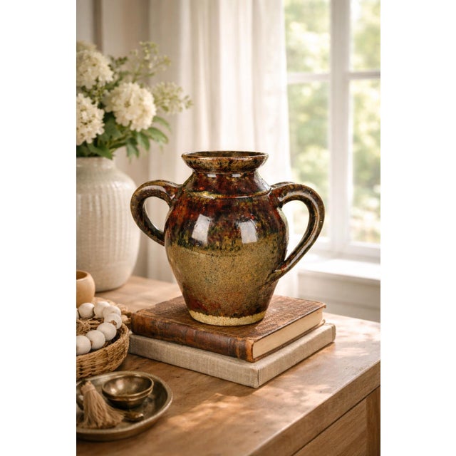 Vintage Hewell Pottery Double-Handled Jug | Georgia Folk Art Alkaline Glaze For Sale - Image 11 of 11