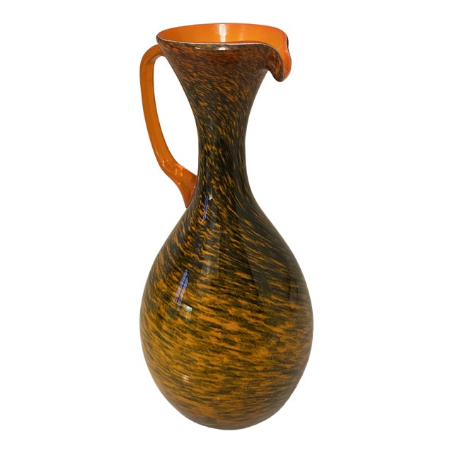 Vintage Italian Orange Tortoise Shell Cased Glass Pitcher For Sale