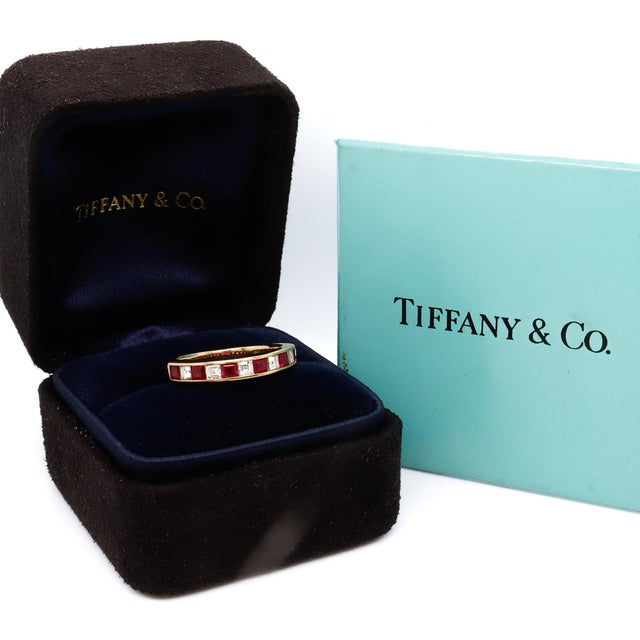 Vintage Tiffany & Co. 18k Gold, Diamond, and Ruby Half Eternity Band Ring For Sale - Image 11 of 11