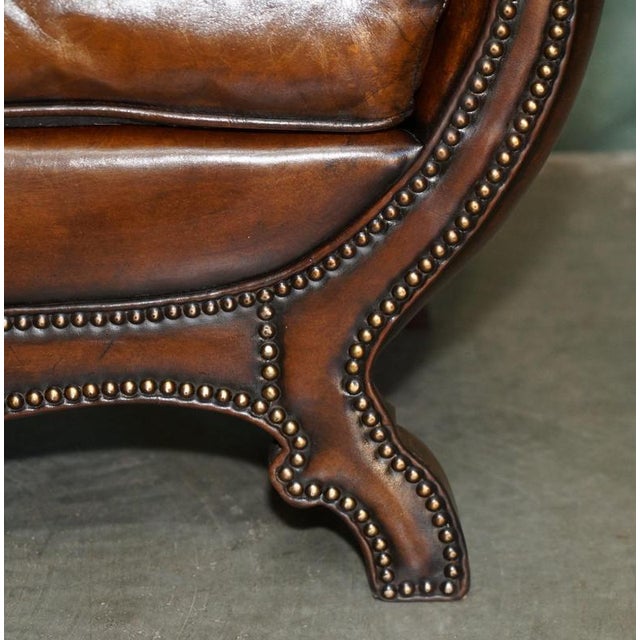 Antique Edwardian Sculptural Leather Scroll End Ottomans, 1910, Set of 2 For Sale - Image 10 of 18
