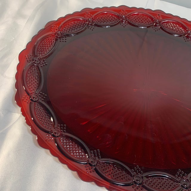 Mid-Century Modern Vintage Ruby Red Glass Platter Avon Cape Cod For Sale - Image 3 of 4