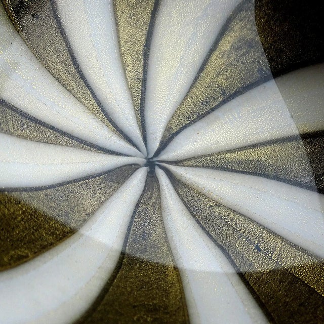 Mid-Century Modern Murano Barbini Black White Stripe Pattern Gold Flecks Vintage Italian Art Glass Mid Century Bowl Ashtray For Sale - Image 3 of 6