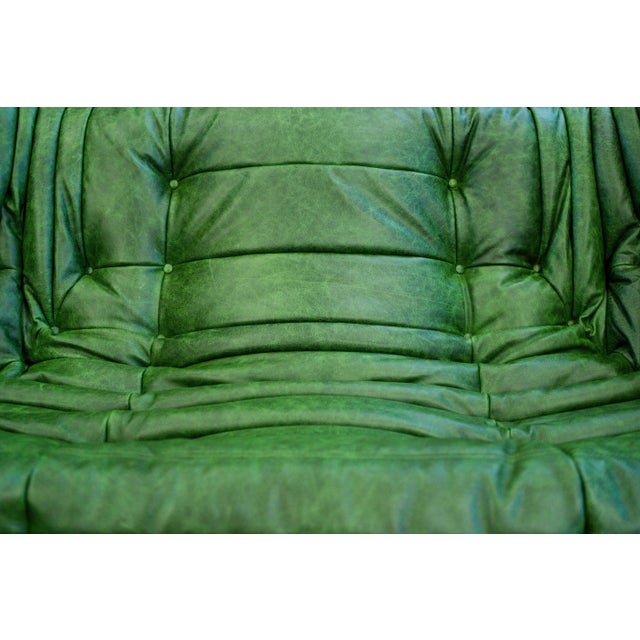Animal Skin Togo Sofa in Green Leather by Michel Ducaroy, 1970s For Sale - Image 7 of 17