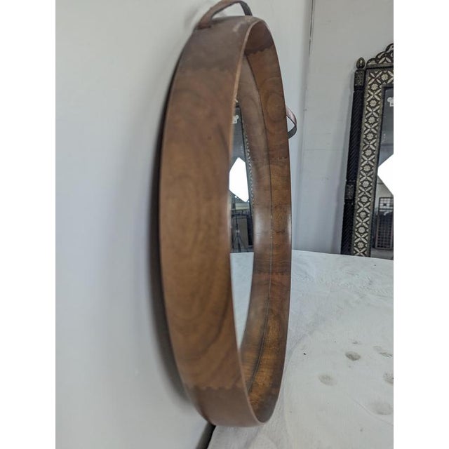 Round Mirror in Teak and Leather Luxus Vittsjö by Uno and Östen Kristiansson, 1960s For Sale - Image 3 of 7