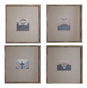 Leila McConnell Quadriptych Mixed Media Abstract Landscape Collage 1970s - 4 Pieces