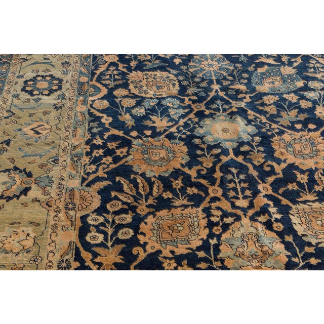 Persian Authentic 19th Century Persian Tabriz Handmade Wool Carpet For Sale - Image 3 of 7