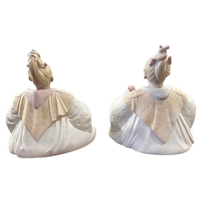 A charming pair of enameled porcelain bisque Germanic circus nodder juggler circus Figurines. Depicting a male and female...