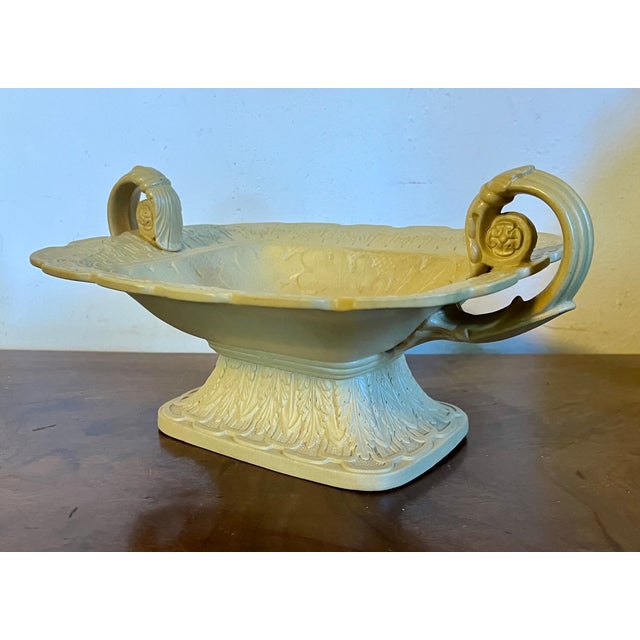 Antique 19th Century English Drabware Footed Tazza Compote With Relief Molded Oak Leaves and Grape Vine Border For Sale - Image 4 of 13