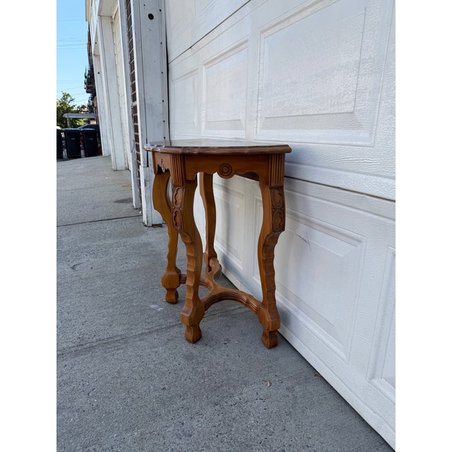 Vintage French Louis XV Style Demilune Console Table With Inlaid Fan Top & Carved Cabriole Legs For Sale In New York - Image 6 of 12