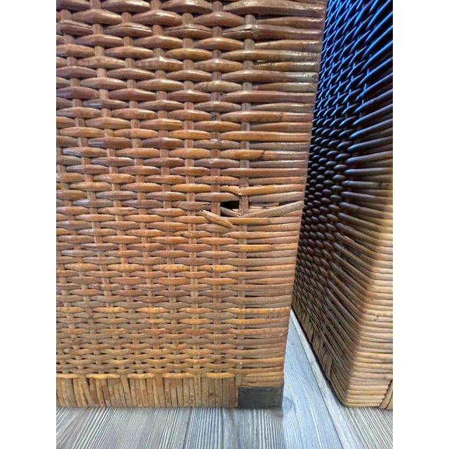 Vintage Rattan Nightstands/Shelving With Brass Corners - a Pair For Sale - Image 12 of 12