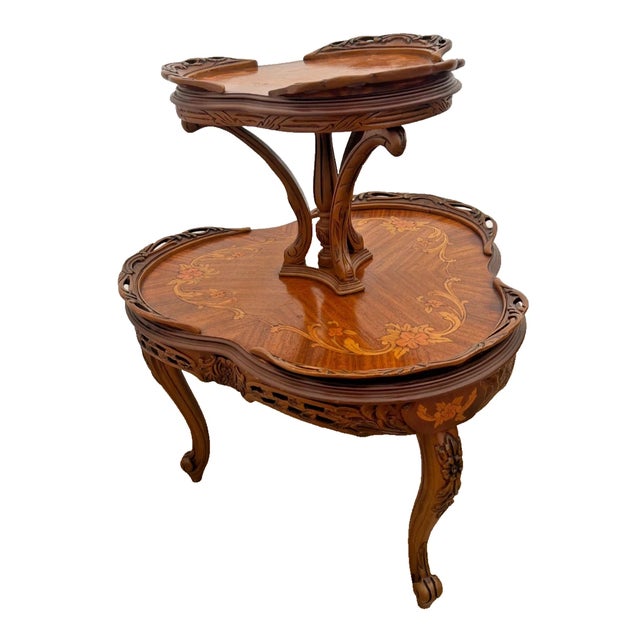 Antique Two-Tier Etagere Jardiniere Parlor Table, French Art Nouveau, Inlays For Sale - Image 4 of 12
