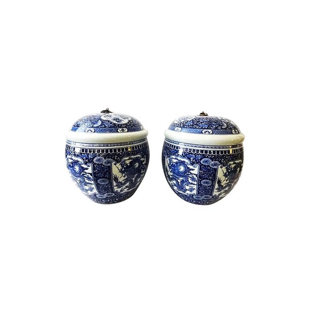 Ceramic Vintage Large Blue and White Porcelain Dragon Ginger Jars S/2 For Sale - Image 7 of 7
