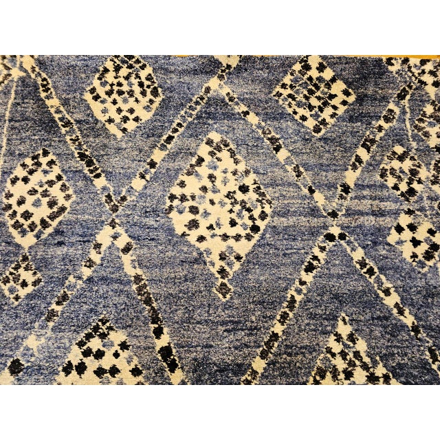 Textile Vintage Moroccan Rug, Hand-Knotted Wool, All-Over Geometric Pattern, Blue & Ivory, 6’ X 9’ For Sale - Image 7 of 12