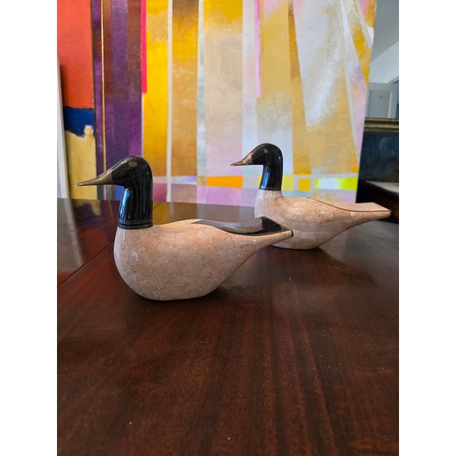 A very fine and original pair of vintage Maitland Smith water birds ( authentic set each duck varies slightly in size by...