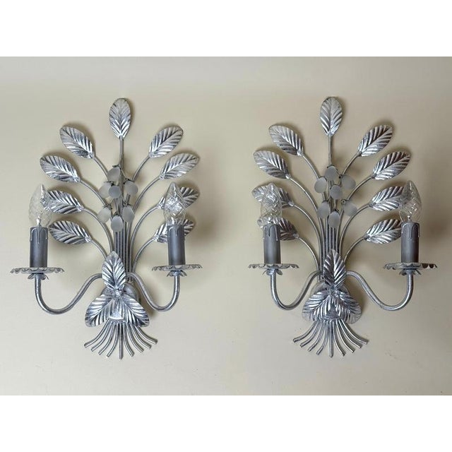 1970s Italian Florentine Silver Leaf Wall Lights, 1970s, Set of 2 For Sale - Image 5 of 13