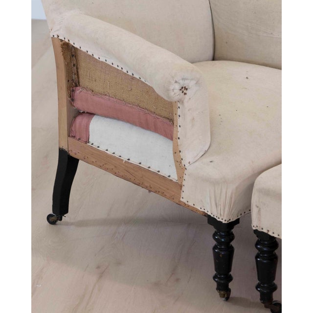 French 19th Century Napoleon III Square Back Armchair with Matching Footstool For Sale - Image 3 of 9