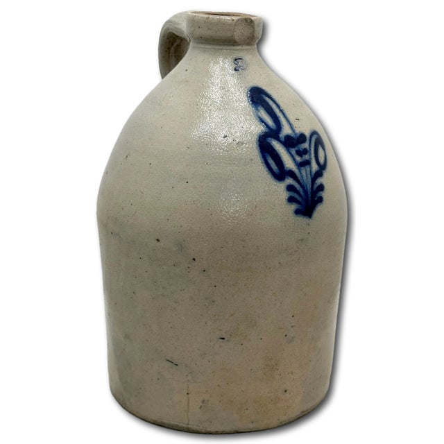 Very Nice Blue Color Hand Decorated Antique American 2 Gallon Size Stoneware Jug - Circa 1870s For Sale - Image 10 of 18