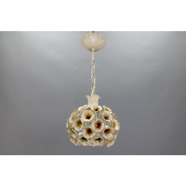 Hollywood Regency French White Flower Metal Pendant Light, 1960s For Sale - Image 14 of 15