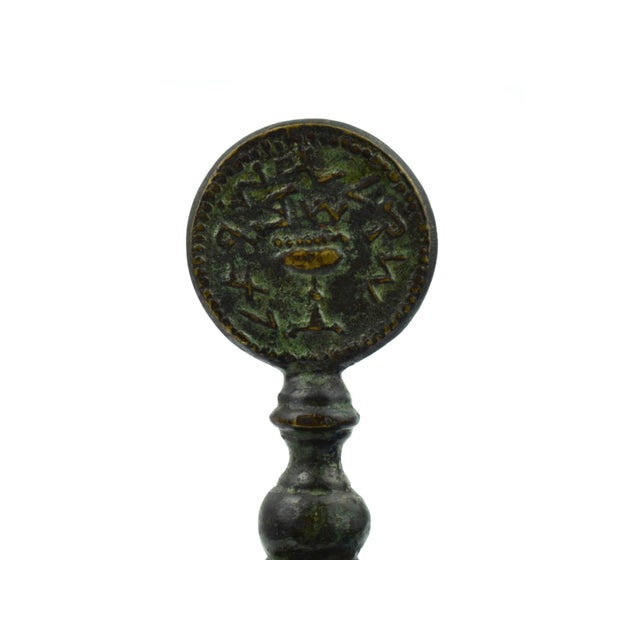 Gothic Mid 20th Century Cast Metal Bell With Biblical Era Coin Design on Handle For Sale - Image 3 of 4