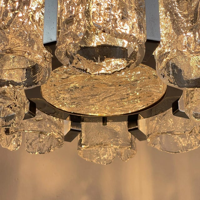 1970s Vintage Ice Murano Glass Chandelier from AV Mazzega, Italy, 1970s For Sale - Image 5 of 18