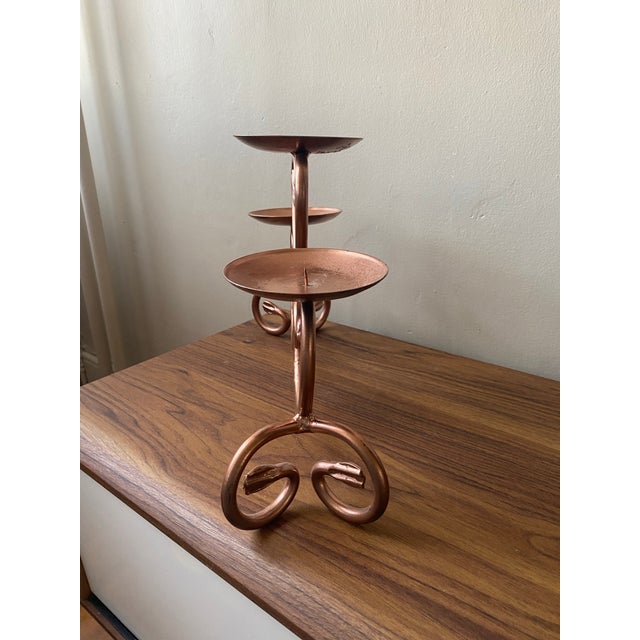 Metal Vintage Copper Candle Holder For Sale - Image 7 of 11