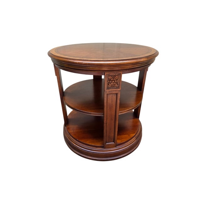 Traditional 1990s Ethan Allen Newport Banded Round Drum Lamp End Table Pedestal Side For Sale - Image 3 of 15